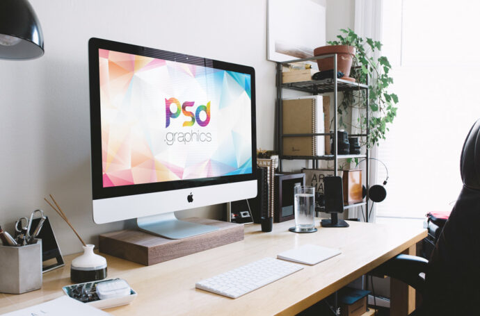 27-inch iMac in Home Office Setting Mockup