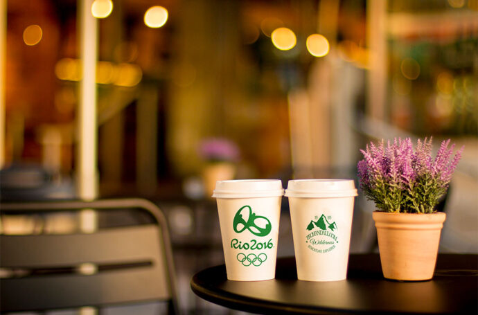 Café Mockup Featuring Two Coffee Cups