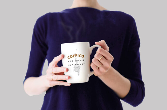 Coffee Mug Mockup with Woman Holding it