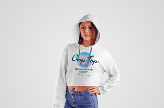 Crop-Top Hoodie Mockup featuring a Girl