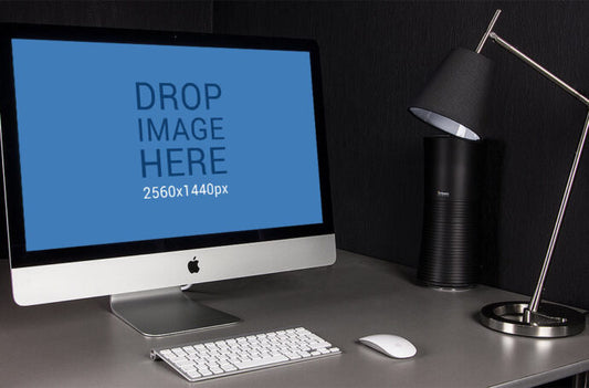 Dark-Style Office Mockup Featuring iMac