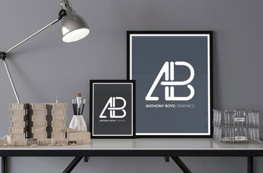 Desk Mockup Featuring Two Posters