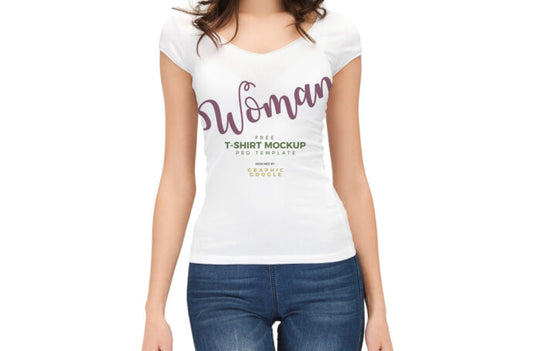 Female Model in T-Shirt Mockup for Women