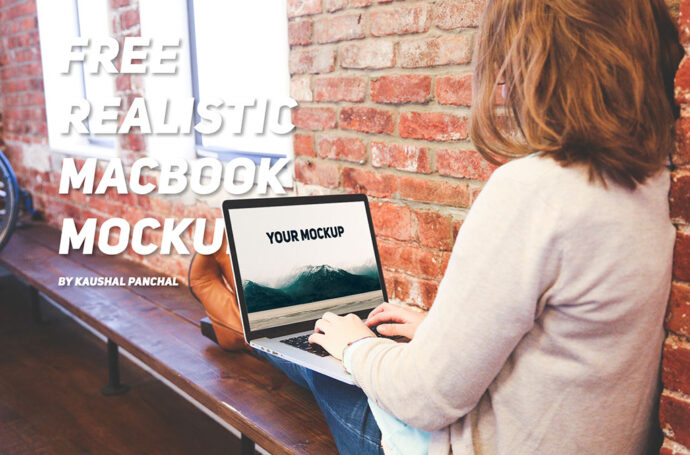 Female using MacBook Mockup for Work