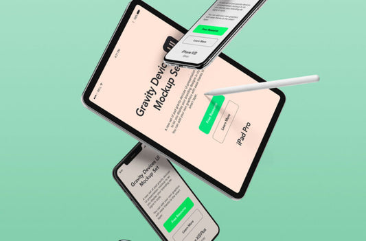 Floating iPad and iPhone Mockup with Anti-Gravity Feature