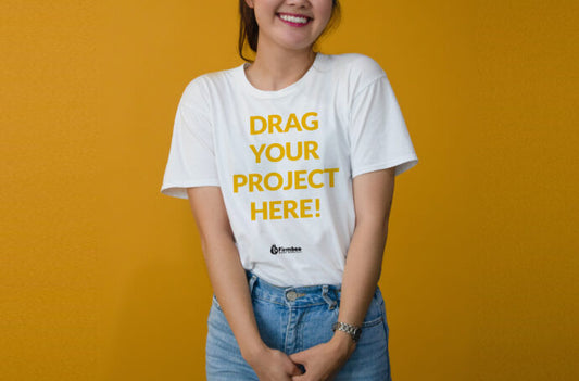 Girl Smiling in T-Shirt Mockup for Sale