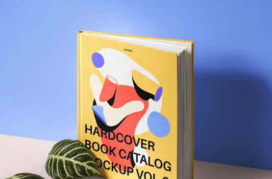 Hardcover Book and Leaves Mockup for Standing Display