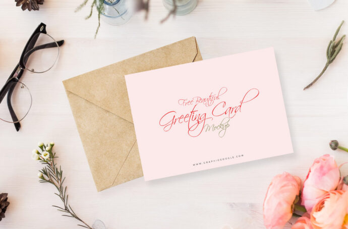 Invitation Card Mockup with Floral Design