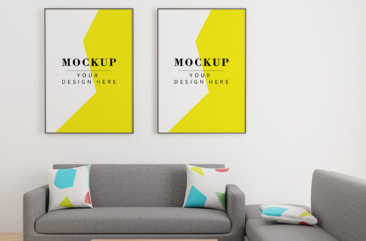 Living Room Mockup with Two Poster Frames