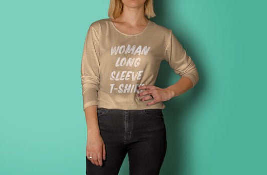 Long Sleeve Shirt Mockup Featuring a Woman