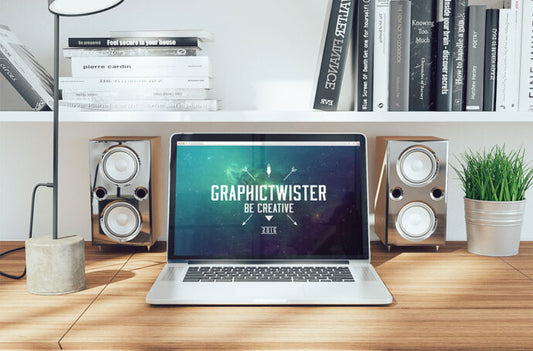 MacBook Mockup in a Workspace