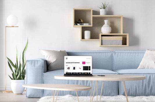 MacBook Pro Living Room Scene Mockup