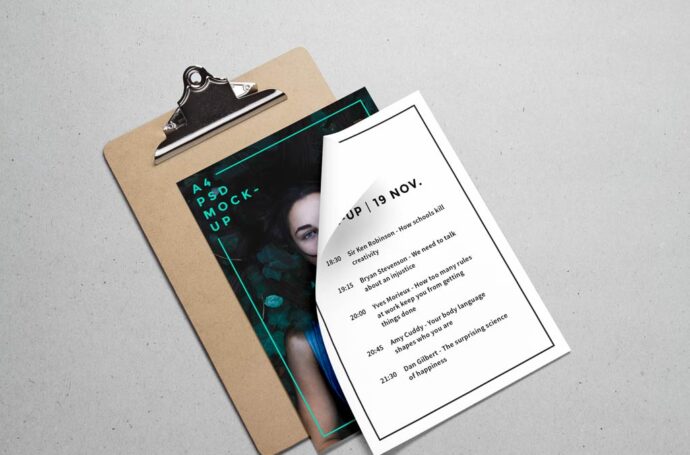 Mockup of A4 Paper and Clipboard