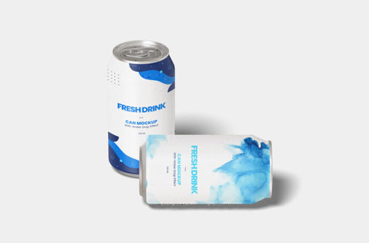 Mockup of Beverage Cans featuring Water Droplets