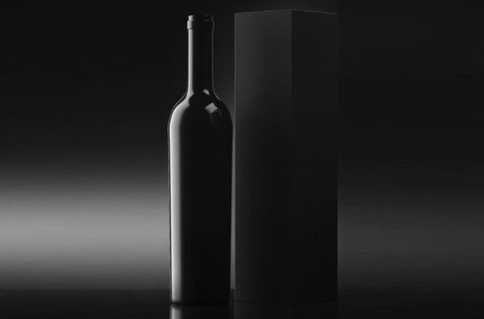 Mockup of Black Wine Bottle with Packaging