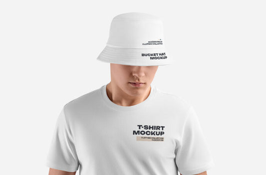 Mockup of Bucket Hat and T-Shirt