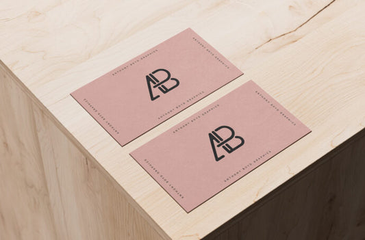 Mockup of Business Cards on a Wooden Surface