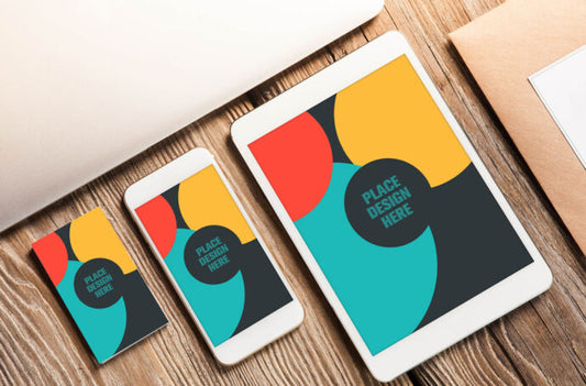 Mockup of Business Cards with Apple Devices