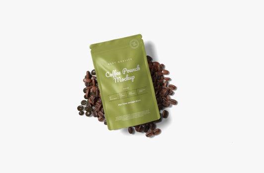 Mockup of Coffee Bag and Beans