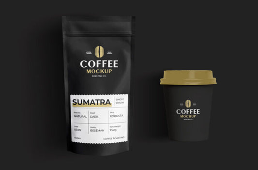 Mockup of Coffee Bag and To-Go Cup