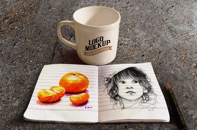 Mockup of Coffee Cup and Sketchbook