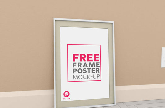 Mockup of Large Poster Frame Leaning Against Wall