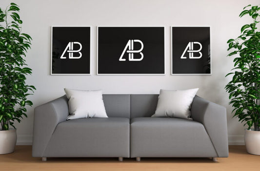 Mockup of Living Room Gallery with 3 Posters