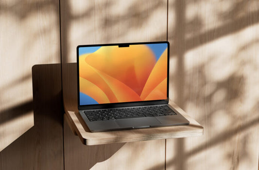 Mockup of MacBook Air on a Wooden Stand