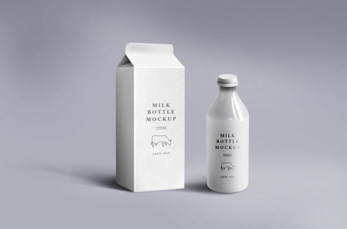 Mockup of Milk Carton and Glass