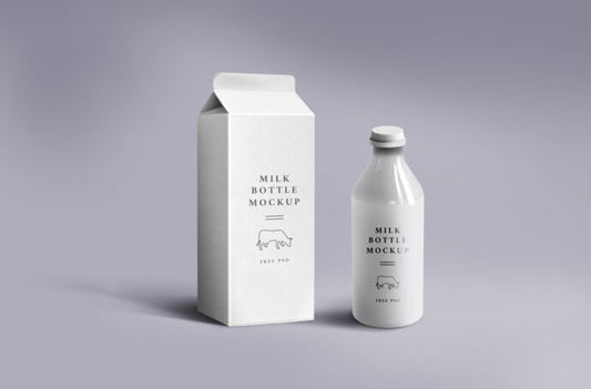 Mockup of Milk Carton and Glass