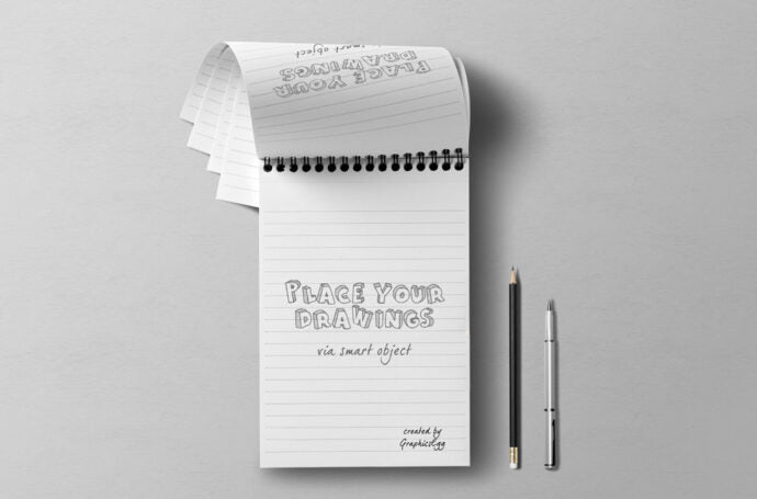 Mockup of Notepad with Pen and Pencil for Presentation