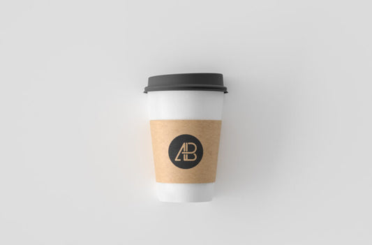 Mockup of Paper Coffee Cup with Plastic Lid