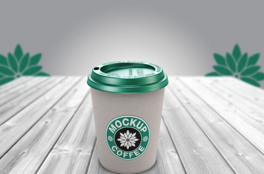 Mockup of Paper Coffee Cup with Plastic Lid