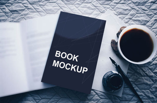 Mockup of Softcover Book and Coffee Cup