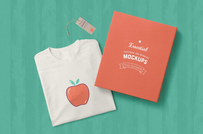 Mockup of T-Shirt, Tag, and Box for Product Display