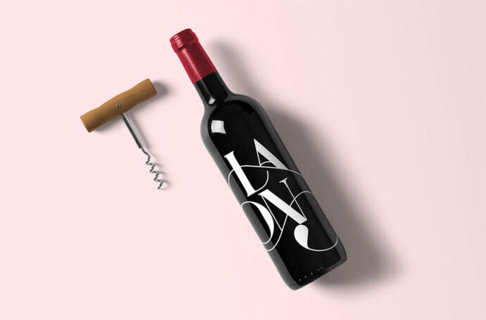 Mockup of Wine Bottle and Corkscrew