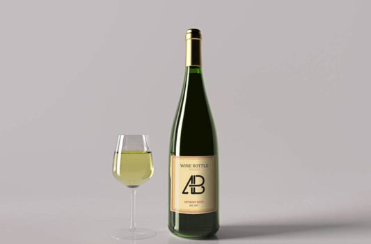 Mockup of Wine Bottle and Glass