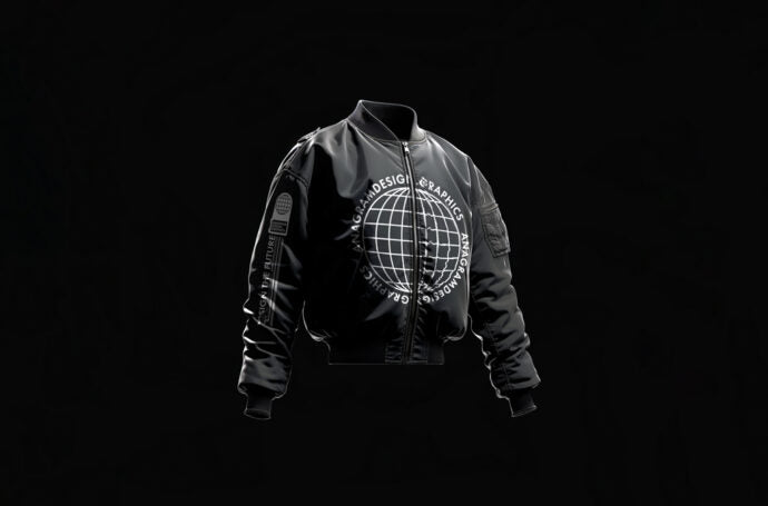 Mockup of a Black Bomber Jacket