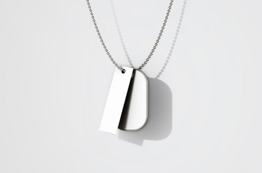 Mockup of a Dog Tag Attached to a Chain for Personalization