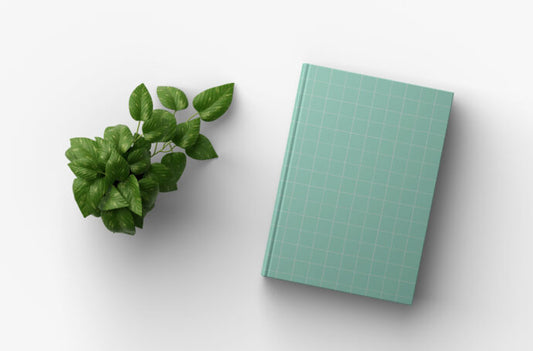 Mockup of a Hardcover Book and Plant