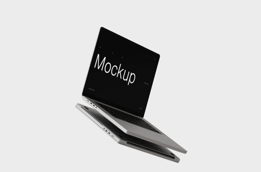 Mockup of a MacBook Pro with a silver floating design