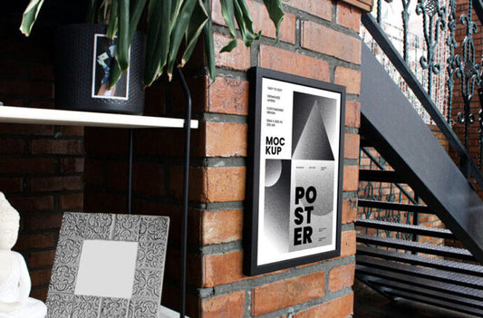 Mockup of a Poster Hanging on a Brick Wall