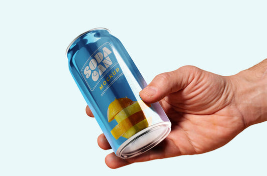 Mockup of a Soda Can being Held by a Hand