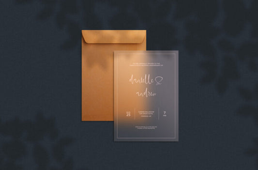 Mockup of a Translucent Invitation Card with Envelope