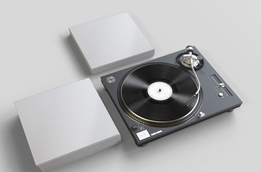 Mockup of a Vinyl Record Player with Records