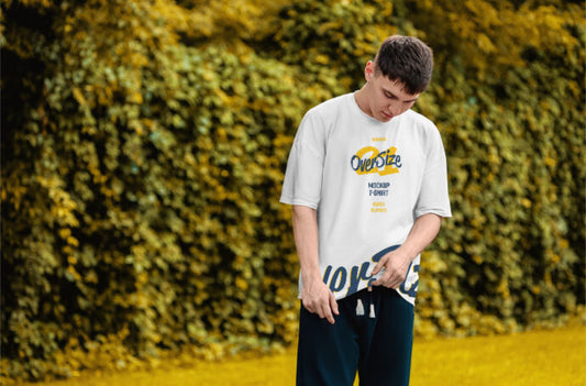 Mockup of a Young Man in an Oversized T-Shirt