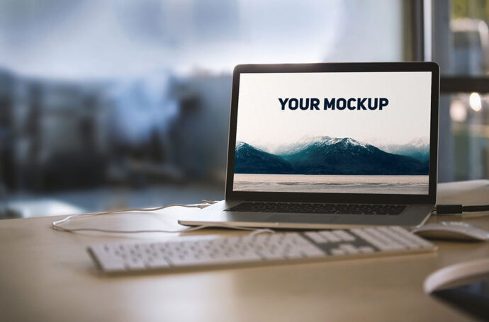 Realistic MacBook Mockup on Desk - High Quality Photo