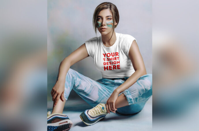 T-Shirt Mockup featuring a Girl with Makeup