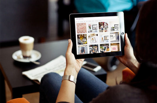 Woman using iPad in mockup image