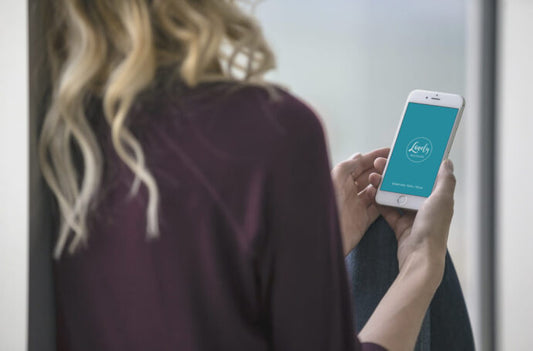 Woman with white iPhone in mockup photo